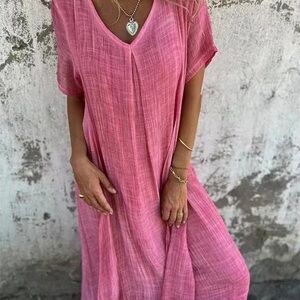 Pink V-Neck Maxi Dress